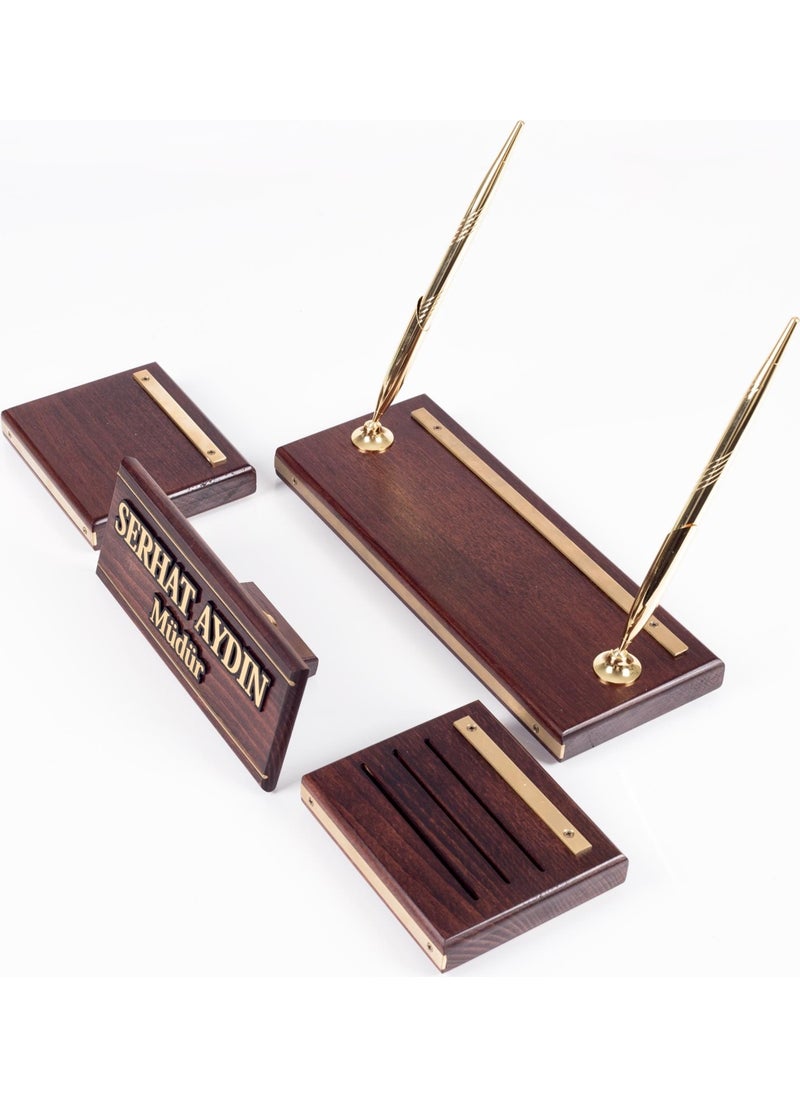 Ofistike Premium Mahogany Table Nameplate Lawyer Judge Prosecutor Tabletop Nameplate Solid Brass 3 Piece Scales Statue  - Image 2