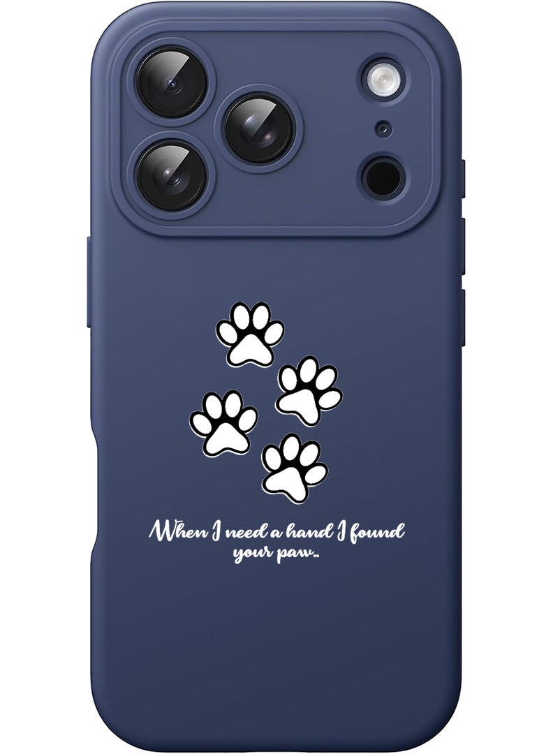 Theodor Protective Slim Fit Case Liquid Silicone Cover with Full Body Protection Anti-Scratch Shockproof Case For Apple iPhone 17 Pro (Blue) paw print - White - Image 1