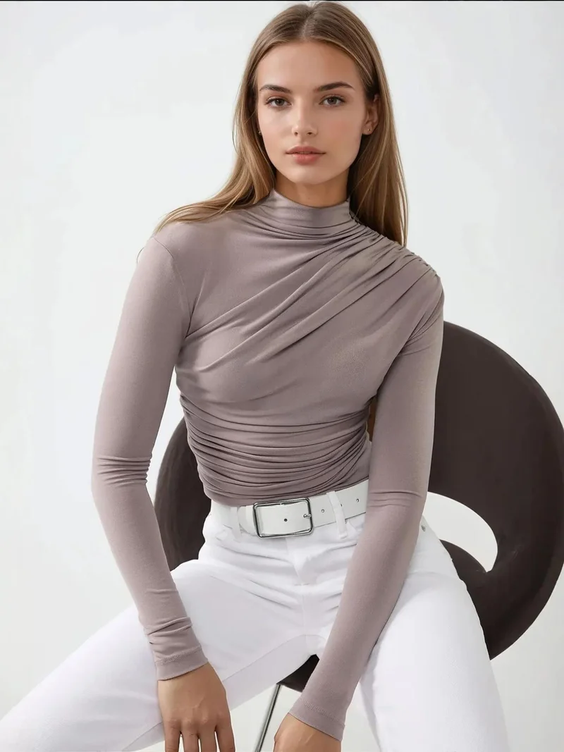 HICCUP High Collar Drape Detail Blouse