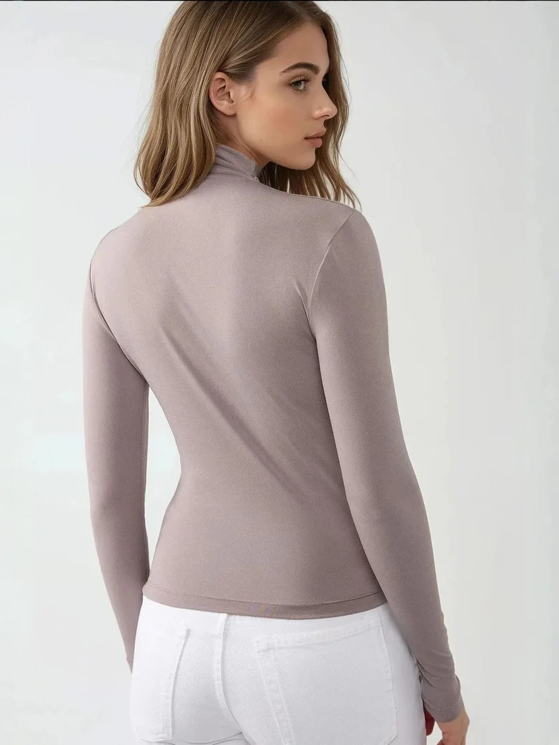 Hiccup Mocha Brown High Collar Drape Detail Blouse for Women | Best Price UAE