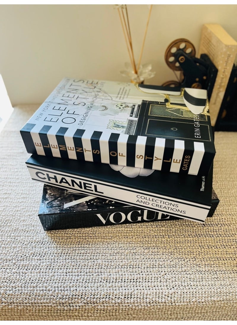 Saccura Dekor - Decorative Book Box Set, Element & Chanel & Vogue 3-Piece Decorative Box Set, Book Box Set - Image 1