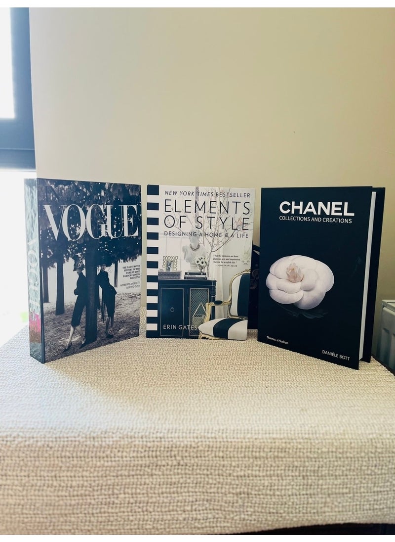 Saccura Dekor - Decorative Book Box Set, Element & Chanel & Vogue 3-Piece Decorative Box Set, Book Box Set - Image 1