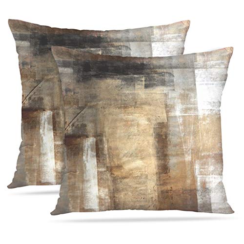 Britimes Throw Pillow Covers Modern Home Art Decor, 18 x 18 Inches Set of 2 Pillow Cases Decorative, Abstract Oil Painting Pillowcases for Bedroom, Living Room, Taupe Tan Grey Brown Beige - Image 1