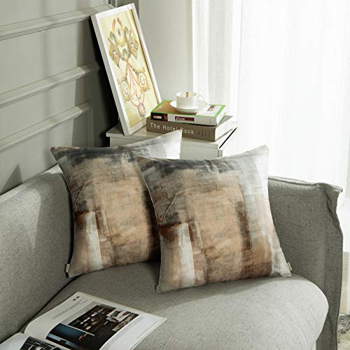 Britimes Throw Pillow Covers Modern Home Art Decor, 18 x 18 Inches Set of 2 Pillow Cases Decorative, Abstract Oil Painting Pillowcases for Bedroom, Living Room, Taupe Tan Grey Brown Beige - Image 5