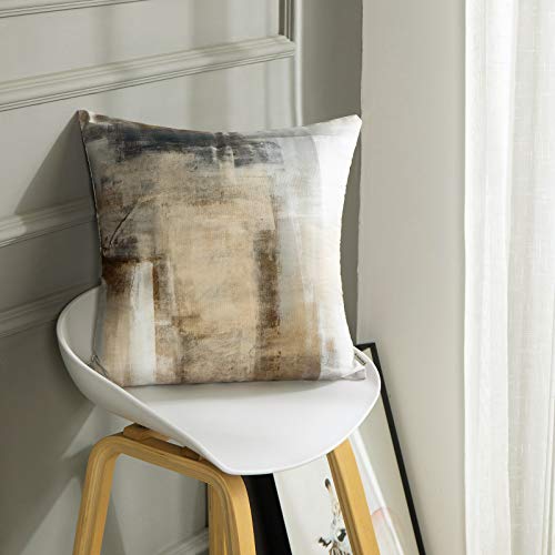 Britimes Throw Pillow Covers Modern Home Art Decor, 18 x 18 Inches Set of 2 Pillow Cases Decorative, Abstract Oil Painting Pillowcases for Bedroom, Living Room, Taupe Tan Grey Brown Beige - Image 2