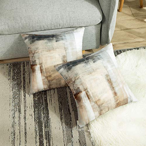 Britimes Throw Pillow Covers Modern Home Art Decor, 18 x 18 Inches Set of 2 Pillow Cases Decorative, Abstract Oil Painting Pillowcases for Bedroom, Living Room, Taupe Tan Grey Brown Beige - Image 4