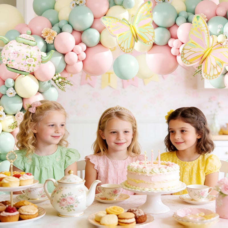 JOYFLOAT Tea Party Decorations Pastel Pink Balloon Garland Arch Kit with Teapot Butterfly Foil Balloons for Tea Party Princess Girls Birthday Spring Garden Baby Shower Decor Bridal Shower Decoration - Image 3