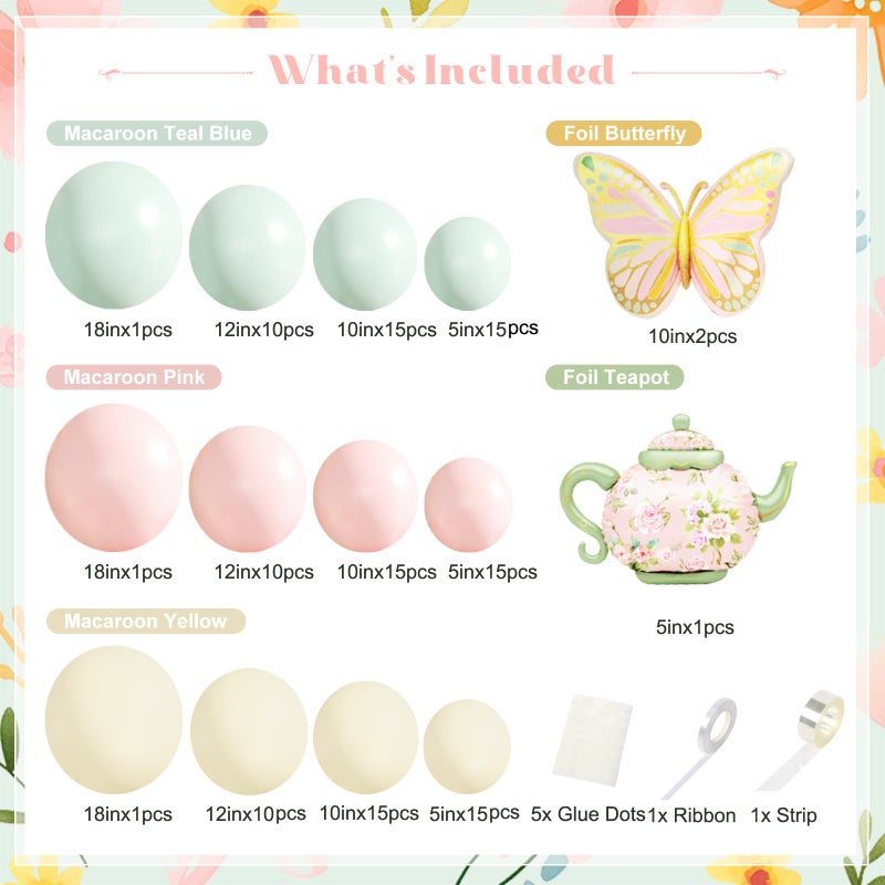 JOYFLOAT Tea Party Decorations Pastel Pink Balloon Garland Arch Kit with Teapot Butterfly Foil Balloons for Tea Party Princess Girls Birthday Spring Garden Baby Shower Decor Bridal Shower Decoration - Image 5