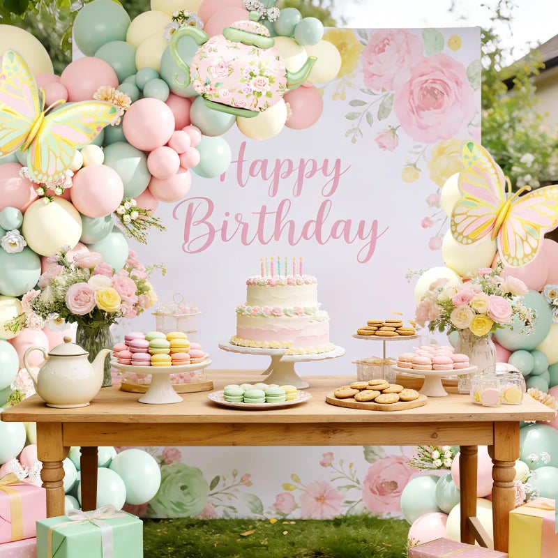 JOYFLOAT Tea Party Decorations Pastel Pink Balloon Garland Arch Kit with Teapot Butterfly Foil Balloons for Tea Party Princess Girls Birthday Spring Garden Baby Shower Decor Bridal Shower Decoration - Image 2