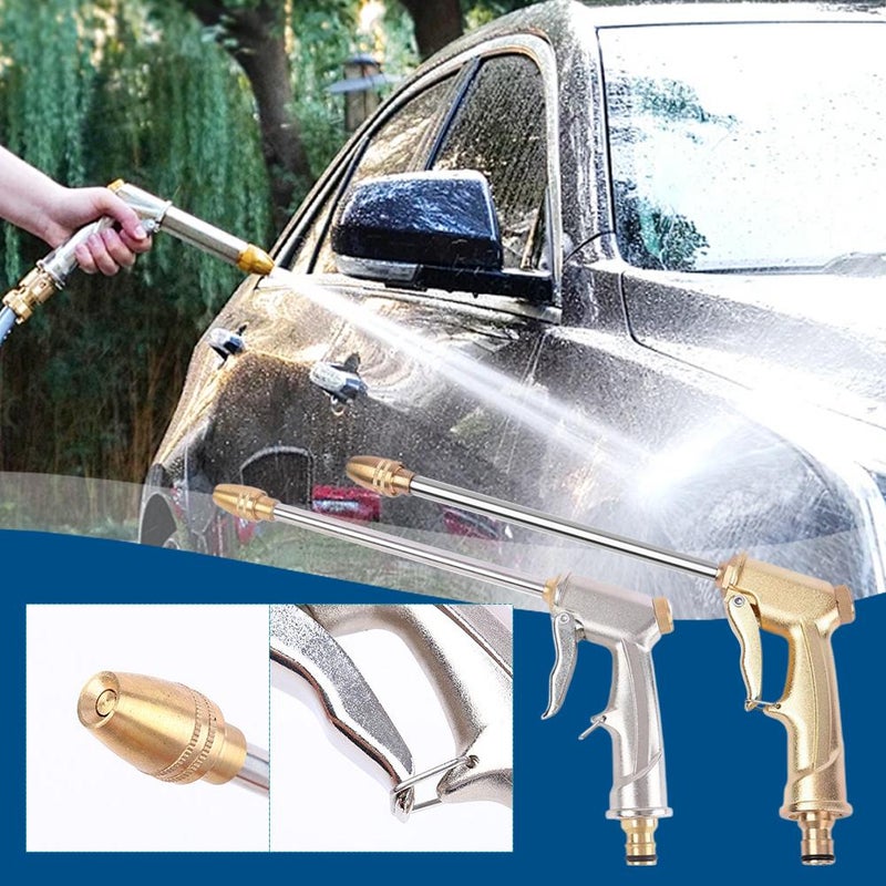 Manufacturer supplies electroplated frosted all-metal aluminum-copper plated household nipple-type extended rod high-pressure car wash water gun - Image 3