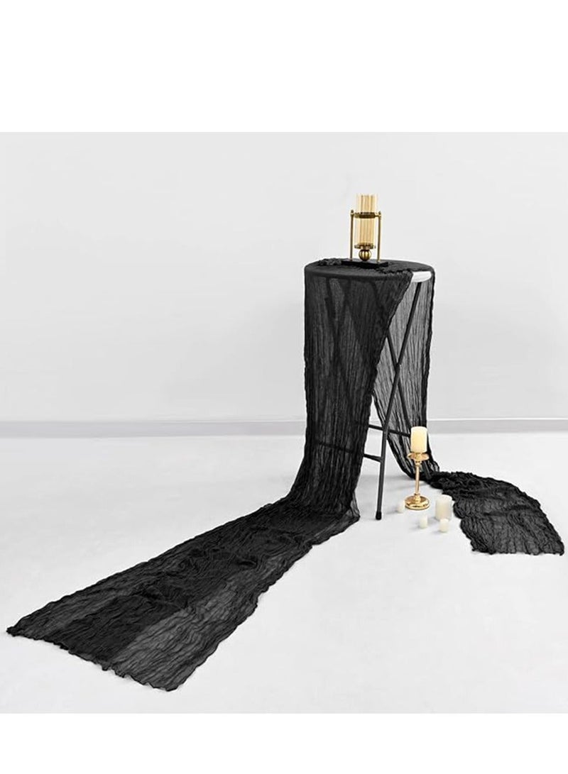 Cheesecloth Table Runner, 90*180cm Gauze Boho Wedding Table Runner Decoration, Vintage Table Centerpieces, Table Cloth, for Wedding Reception Bridal Shower Birthday (1 Pack Classic Black) - Image 2