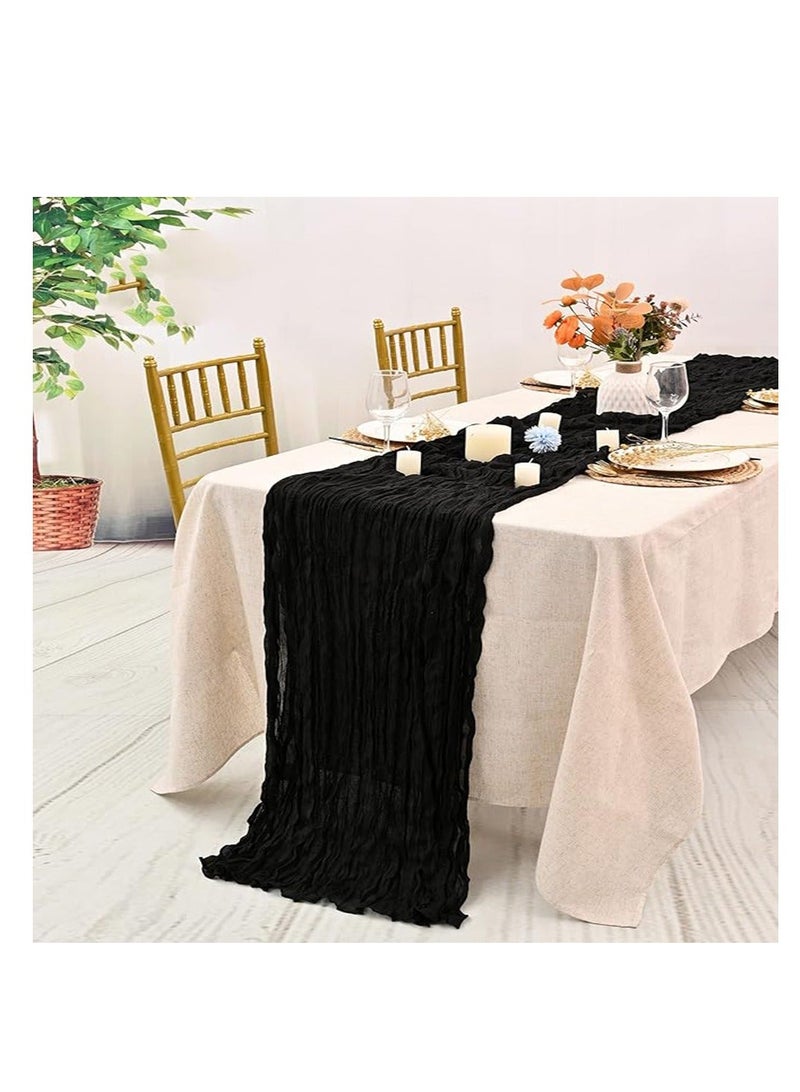 Cheesecloth Table Runner, 90*180cm Gauze Boho Wedding Table Runner Decoration, Vintage Table Centerpieces, Table Cloth, for Wedding Reception Bridal Shower Birthday (1 Pack Classic Black) - Image 4