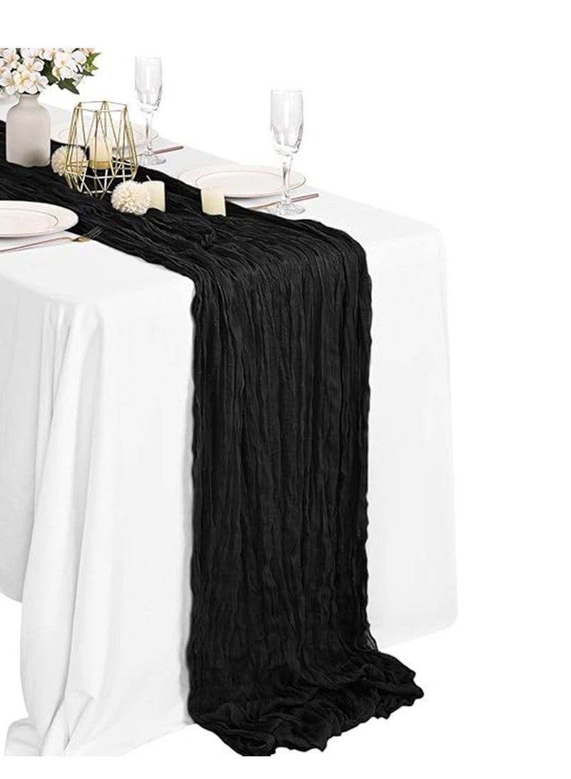Cheesecloth Table Runner, 90*180cm Gauze Boho Wedding Table Runner Decoration, Vintage Table Centerpieces, Table Cloth, for Wedding Reception Bridal Shower Birthday (1 Pack Classic Black) - Image 1