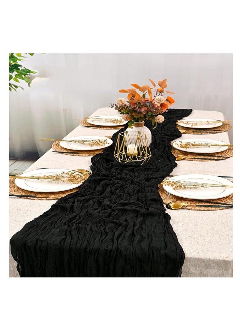 Cheesecloth Table Runner, 90*180cm Gauze Boho Wedding Table Runner Decoration, Vintage Table Centerpieces, Table Cloth, for Wedding Reception Bridal Shower Birthday (1 Pack Classic Black) - Image 3