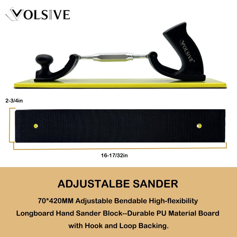 VOLSIVE Adjustable Sander Longboard Flexible Hand Sanding Blocks with Hook & Loop Backing Handle Sander, 7x42cm - Image 2