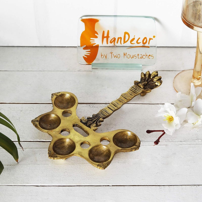Two Moustaches Brass Panchdeep Pooja Spoon Handcrafted Brass PanchdeepPancharti Spoon Antique Yellow Standard Pack of 1 - Image 2