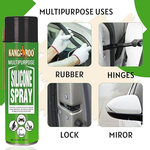 Kangaroo Silicone Lubricant Spray, 500ml Odourless, Colourless & Non-Toxic Lubricant, Rejuvenates & Shines Surfaces, Lubricates Most Plastic, 4 Pcs - Image 2