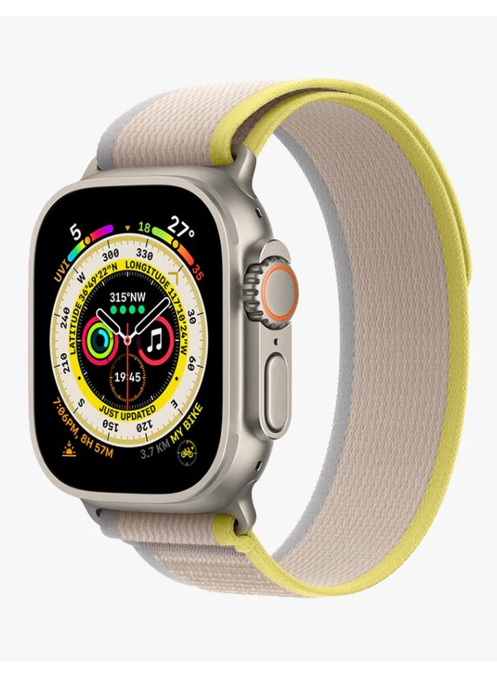 أكاليكس سوار Trail Loop متوافق مع ساعات Apple Watch مقاسات 42 مم، 44 مم، 45 مم، 46 مم، 49 مم، سوار رياضي ناعم منسوج، سوار معصم بديل قابل للتعديل لساعات Apple Watch Series Ultra / SE / Series 1/2/3/4/5/6/7/8/9/10/11 - رمادي وأصفر - Image 1