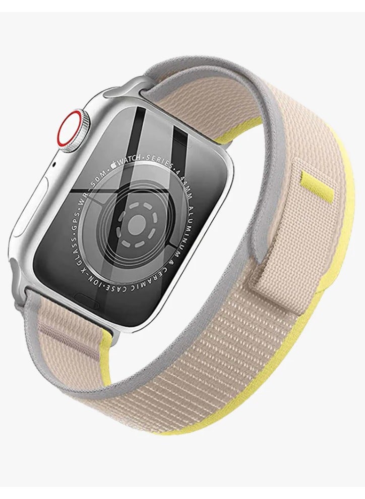 أكاليكس سوار Trail Loop متوافق مع ساعات Apple Watch مقاسات 42 مم، 44 مم، 45 مم، 46 مم، 49 مم، سوار رياضي ناعم منسوج، سوار معصم بديل قابل للتعديل لساعات Apple Watch Series Ultra / SE / Series 1/2/3/4/5/6/7/8/9/10/11 - رمادي وأصفر - Image 3