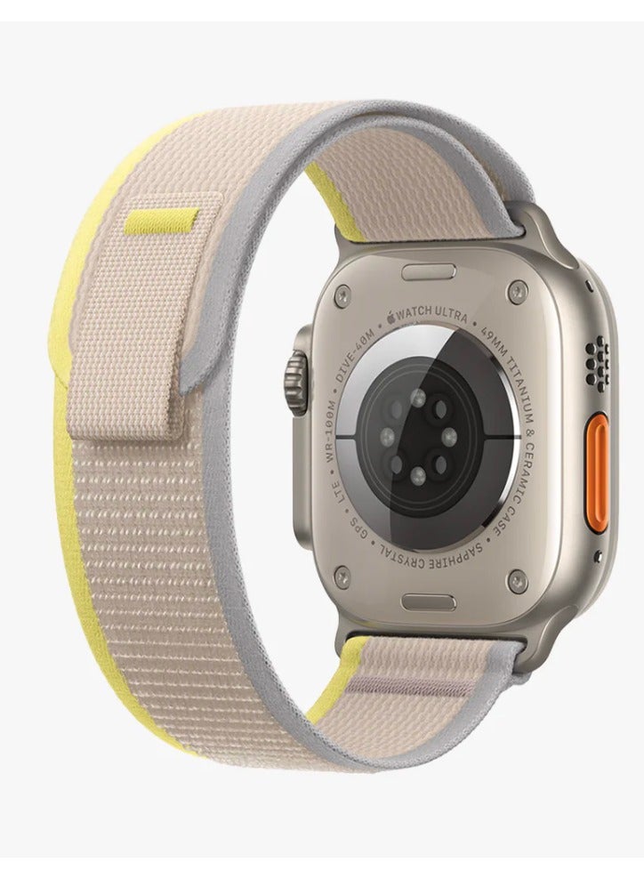 أكاليكس سوار Trail Loop متوافق مع ساعات Apple Watch مقاسات 42 مم، 44 مم، 45 مم، 46 مم، 49 مم، سوار رياضي ناعم منسوج، سوار معصم بديل قابل للتعديل لساعات Apple Watch Series Ultra / SE / Series 1/2/3/4/5/6/7/8/9/10/11 - رمادي وأصفر - Image 2