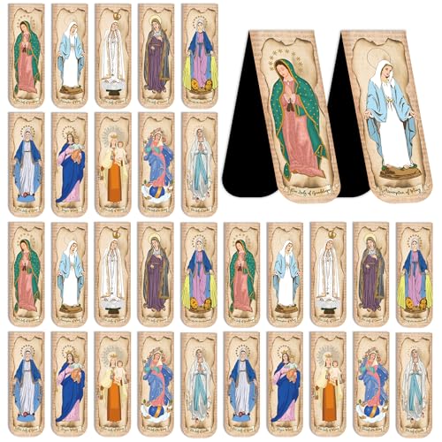 RUBOAOA 30PCS Magnetic Virgin Mary Bookmarks, Catholic Book Marks Featuring Our Lady of Guadalupe, Our Lady of Fatima, Religious Bible Page Markers Gifts for Women Men, Church Accessories - Image 1