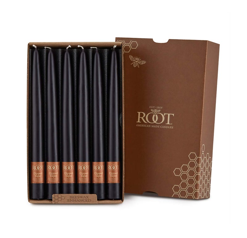 Root Candles Unscented Dinner Candles Premium Beeswax Blend Boxed Candle Set, 9-Inch, Black, 12-Count - Image 1