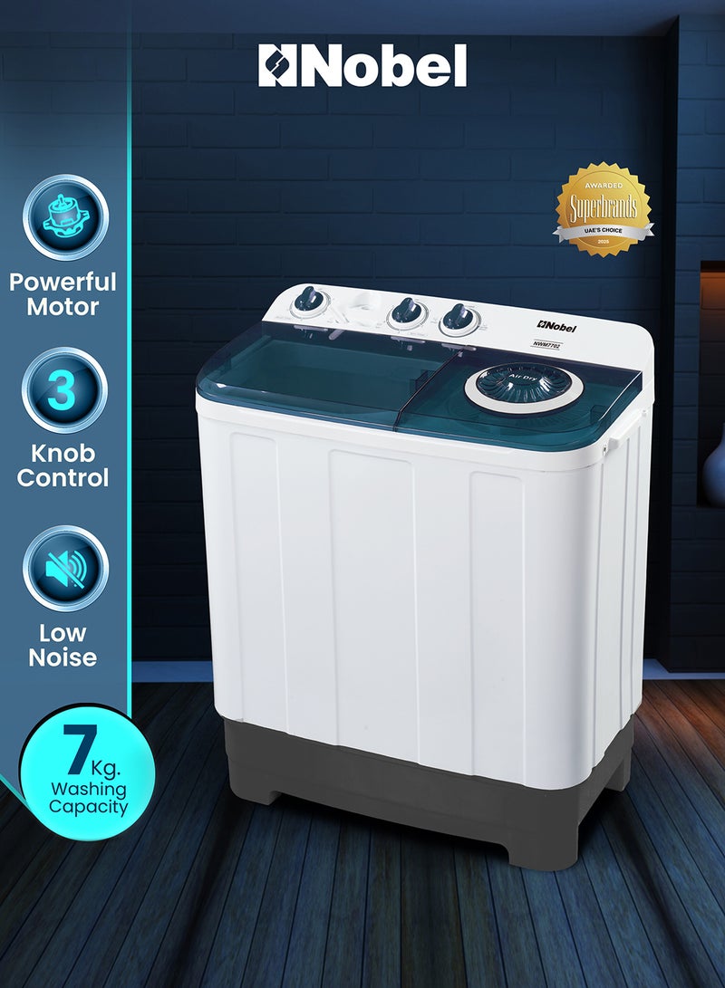 Nobel Twin Tub Semi Auto Washer 7 kg 350 W NWM7702 Grey - Image 1