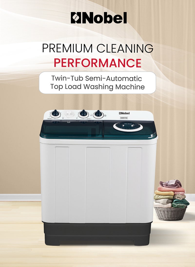 Nobel Twin Tub Semi Auto Washer 7 kg 350 W NWM7702 Grey - Image 2