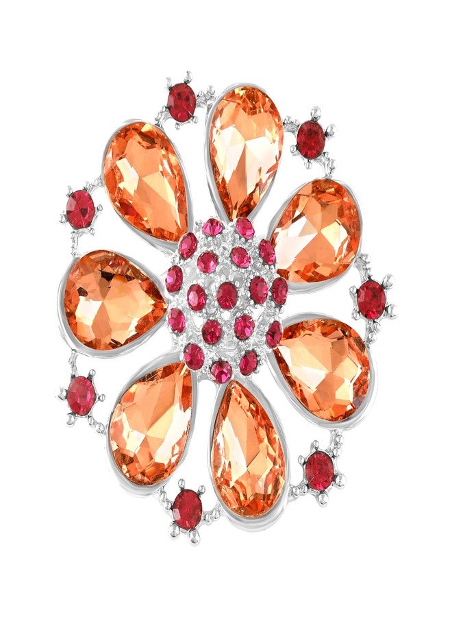 Mahi Flower Snap Shirt Button/Brooch cum Saree Pin with Peach Color Crystals for Women (BP1101196RPch) - Image 1