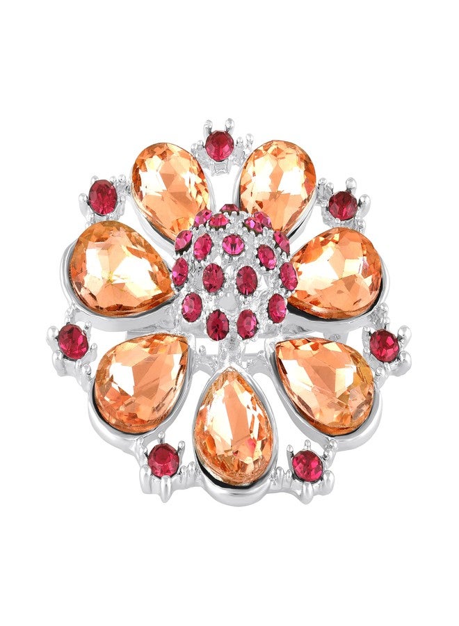 Mahi Flower Snap Shirt Button/Brooch cum Saree Pin with Peach Color Crystals for Women (BP1101196RPch) - Image 4