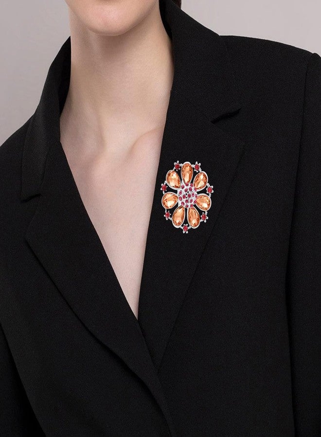 Mahi Flower Snap Shirt Button/Brooch cum Saree Pin with Peach Color Crystals for Women (BP1101196RPch) - Image 3