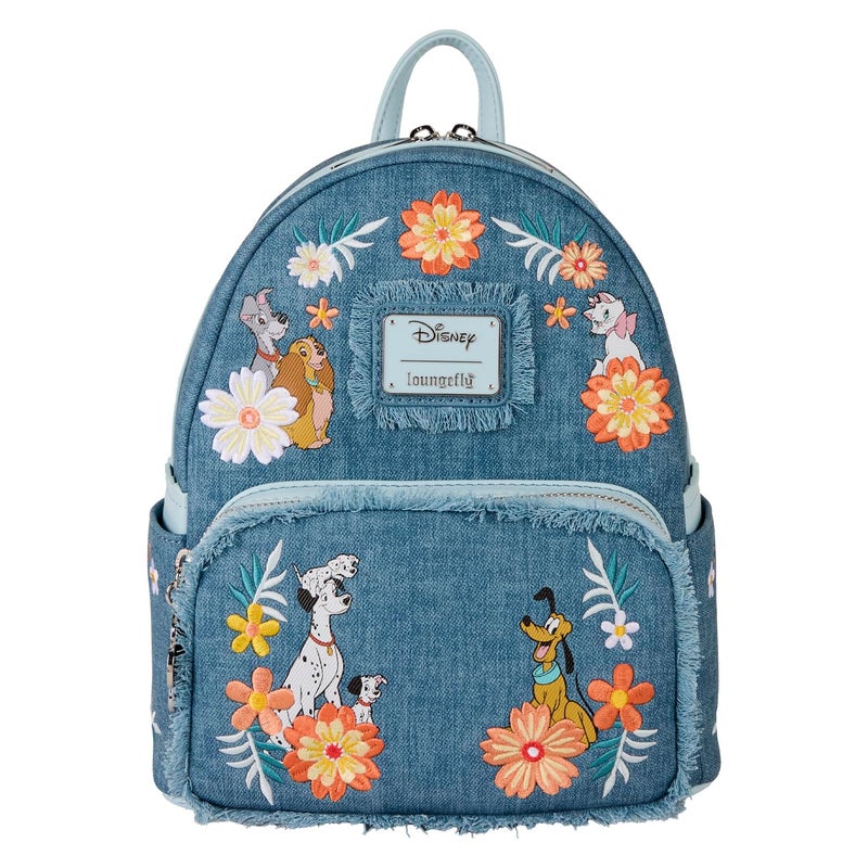 Loungefly Disney Dogs Cats Faux Denim Fringe Mini Backpack - Image 2