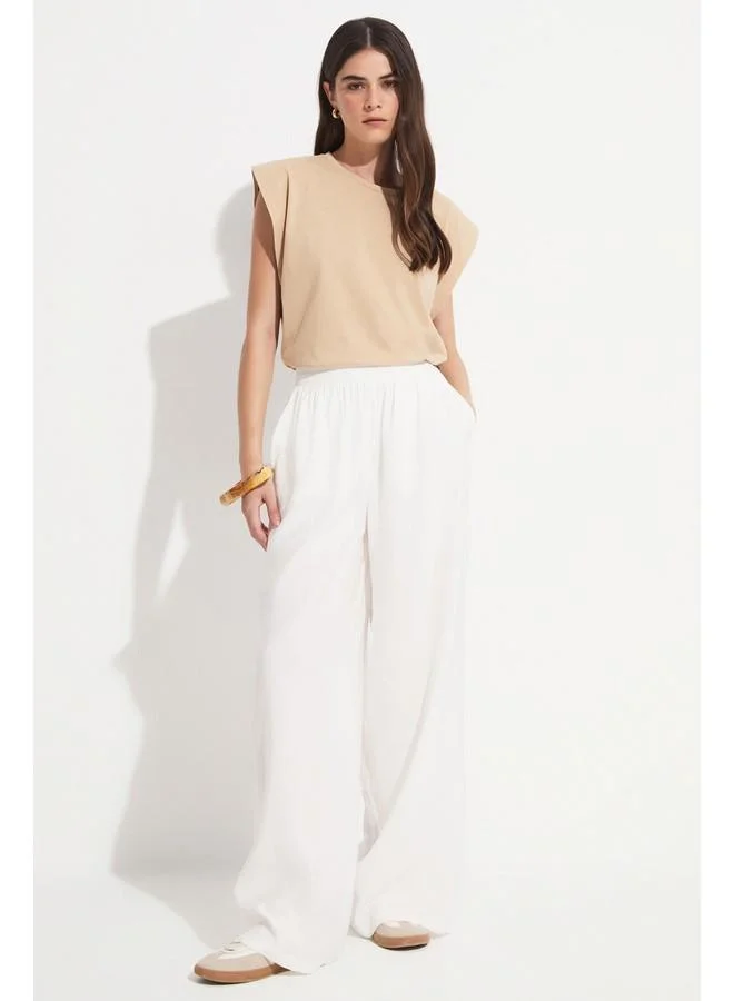 جون June Basic Cotton Crew Neck Sleeveless Tshirt Beige