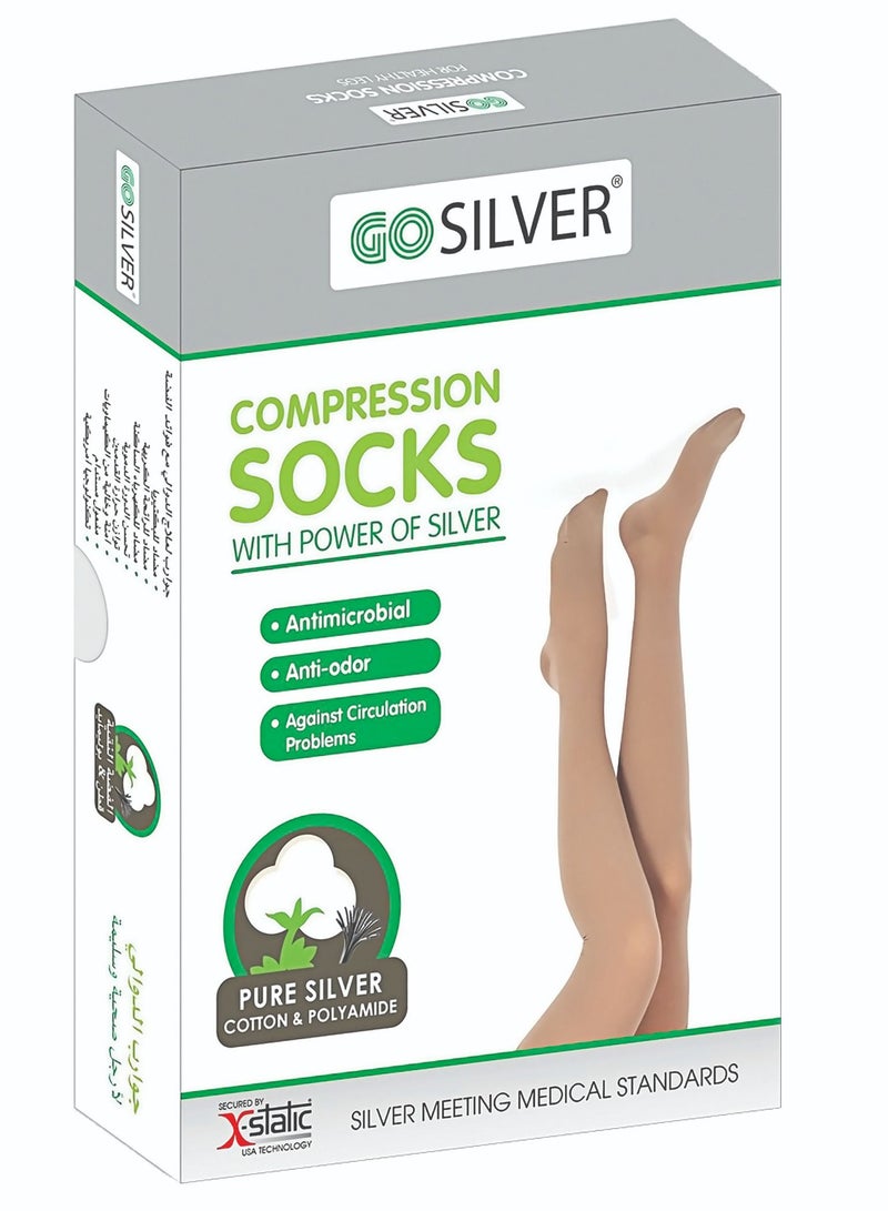 GO SILVER Over Knee High Compression Socks, Class 2 (23-32 Mmhg) Closed Toe With Silicon Flesh - Image 1