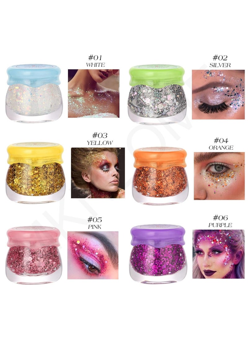 6pcs Body Glitter Gel Set - Holographic Mermaid Sequins, Chunky Face, Hair, and Nail Glitter - Festival Accessories for Makeup - Image 2