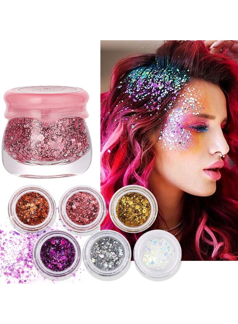 6pcs Body Glitter Gel Set - Holographic Mermaid Sequins, Chunky Face, Hair, and Nail Glitter - Festival Accessories for Makeup - Image 1