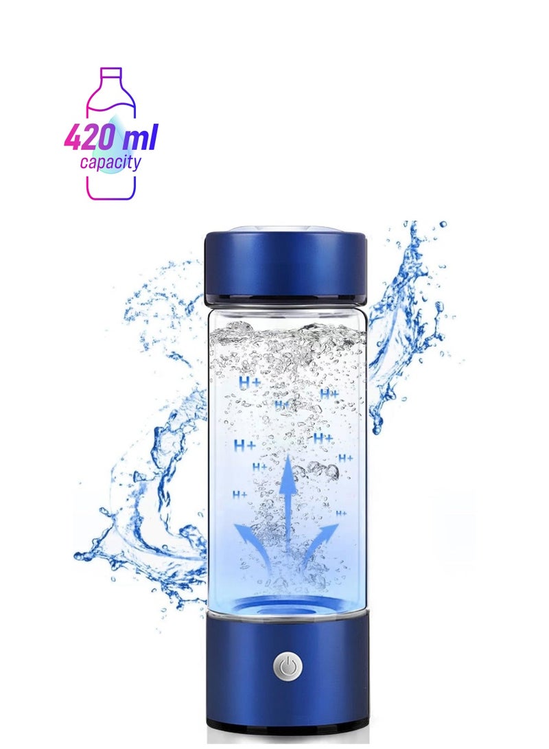 Hydrogen Water Bottle Generator with PEM SPE Technology-Rechargeable Portable Water Ionizer Machine Quick Electrolysis for Home Office Travel Sports 420ml (Blue) - Image 1