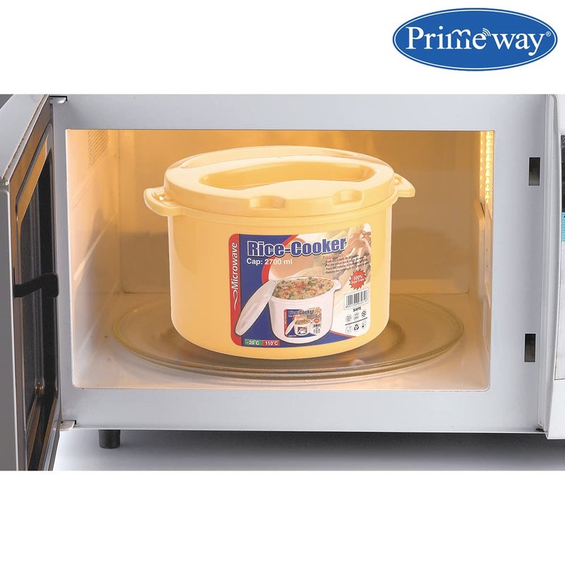 Primeway وعاء طهي الأرز في الميكروويف سعة 2.7 لتر مع ملعقة تقديم | أصفر - Image 5