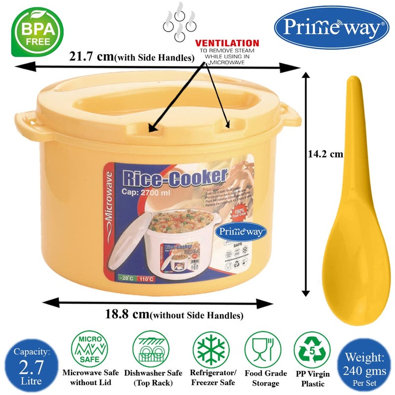 Primeway وعاء طهي الأرز في الميكروويف سعة 2.7 لتر مع ملعقة تقديم | أصفر - Image 3