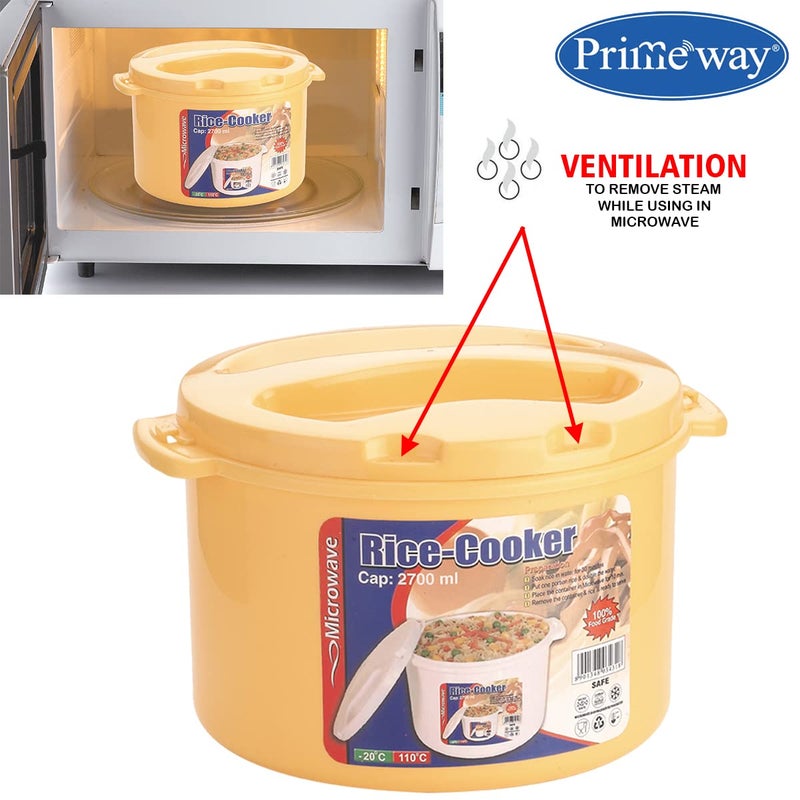 Primeway وعاء طهي الأرز في الميكروويف سعة 2.7 لتر مع ملعقة تقديم | أصفر - Image 2
