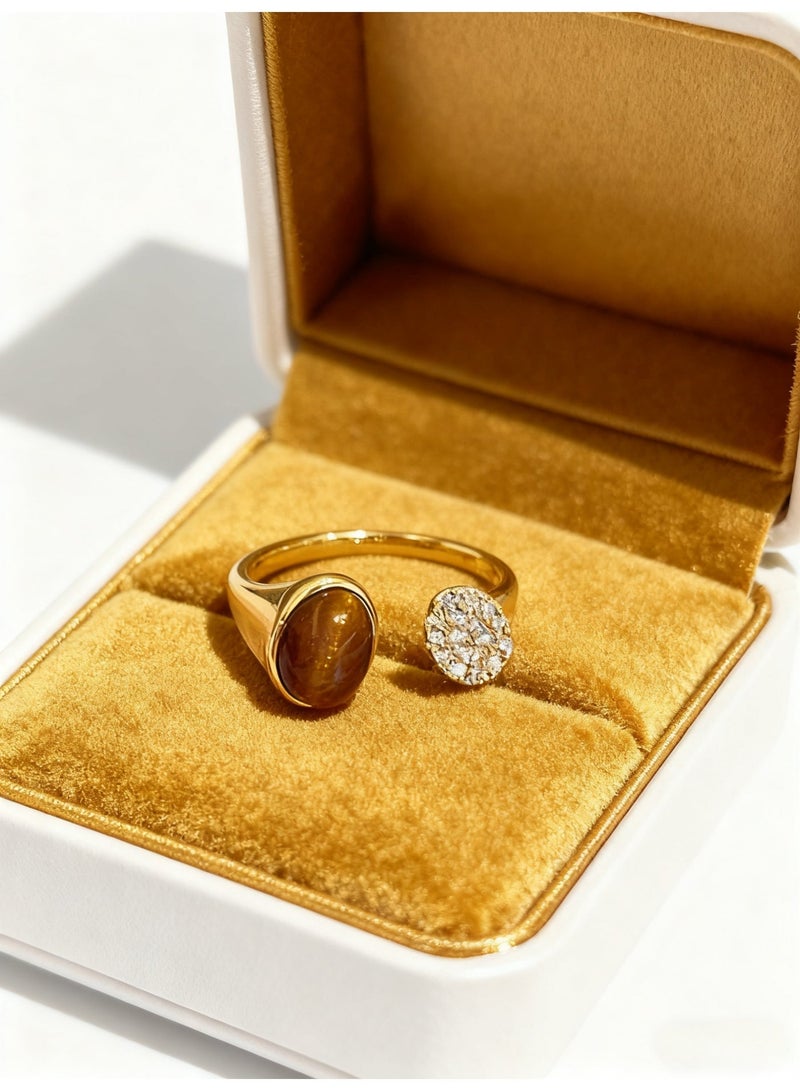 The snake-shaped tiger's eye stone alloy ring boasts a unique design, embodying a retro yet high-end, light luxury style. With adjustable sizes, it is suitable for both men and women. (Set of 3) - Image 2