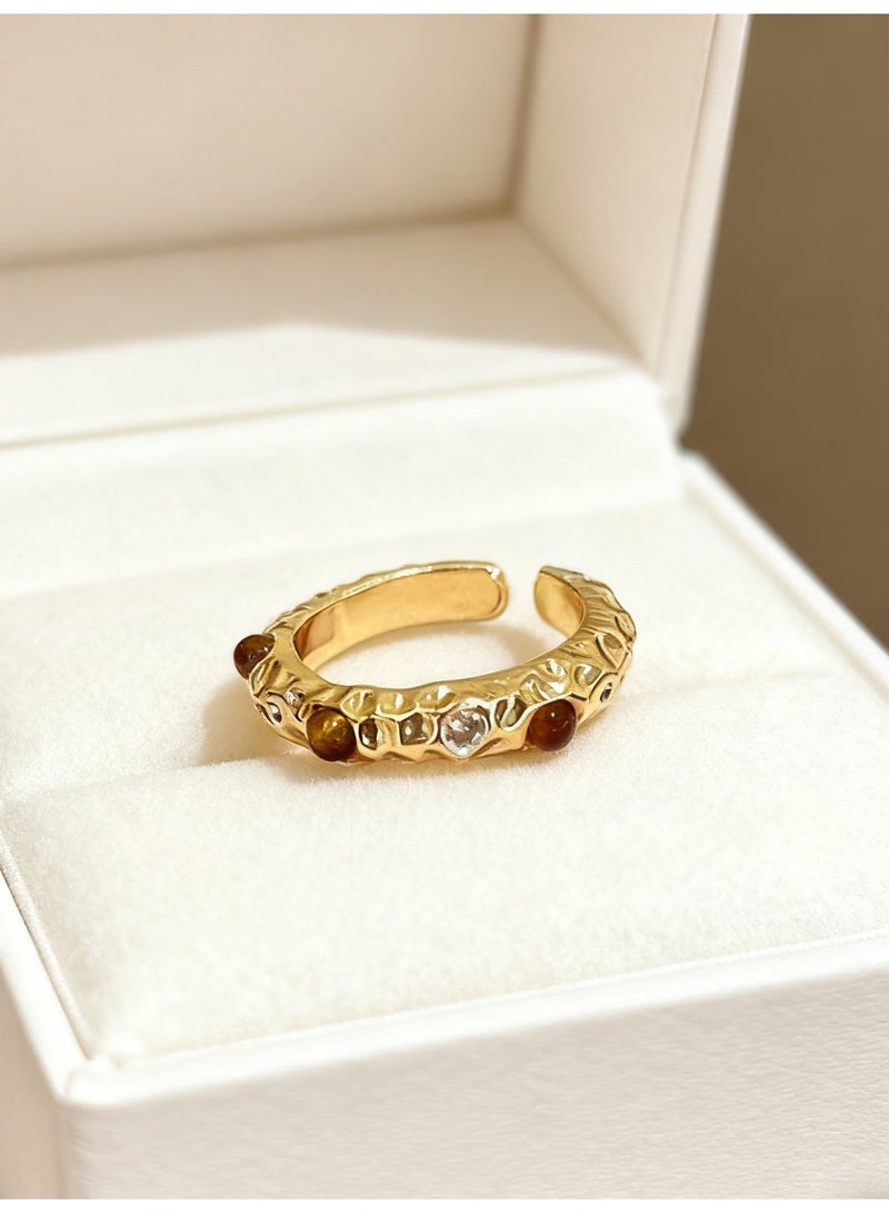 The snake-shaped tiger's eye stone alloy ring boasts a unique design, embodying a retro yet high-end, light luxury style. With adjustable sizes, it is suitable for both men and women. (Set of 3) - Image 3