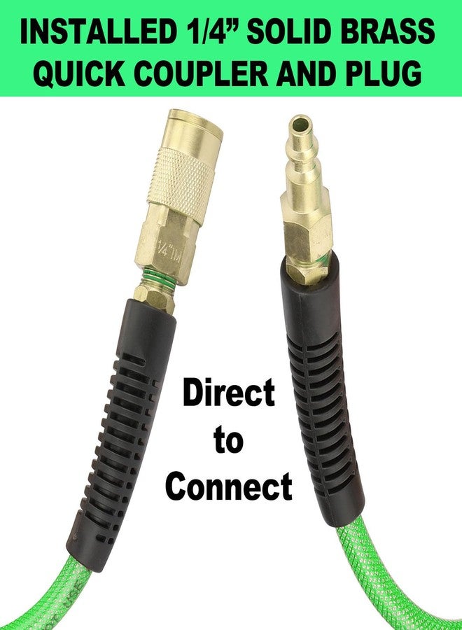 YOTOO Reinforced Polyurethane Air Hose 1/4" Inner Diameter by 100' Long, Flexible, Heavy Duty Air Compressor Hose with Bend Restrictor, 1/4" Swivel Industrial Quick Coupler and Plug, Green - Image 4