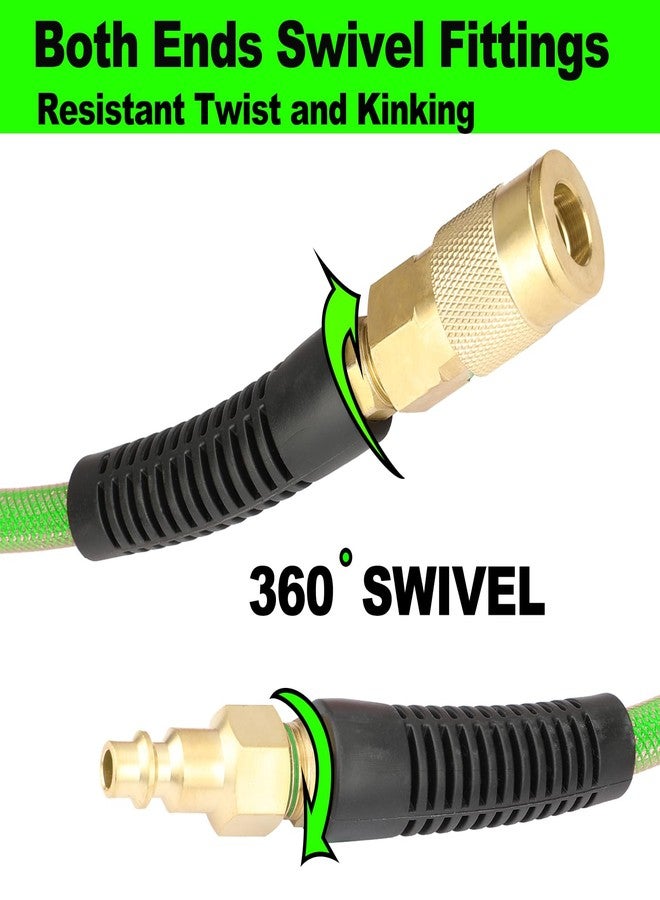 YOTOO Reinforced Polyurethane Air Hose 1/4" Inner Diameter by 100' Long, Flexible, Heavy Duty Air Compressor Hose with Bend Restrictor, 1/4" Swivel Industrial Quick Coupler and Plug, Green - Image 3