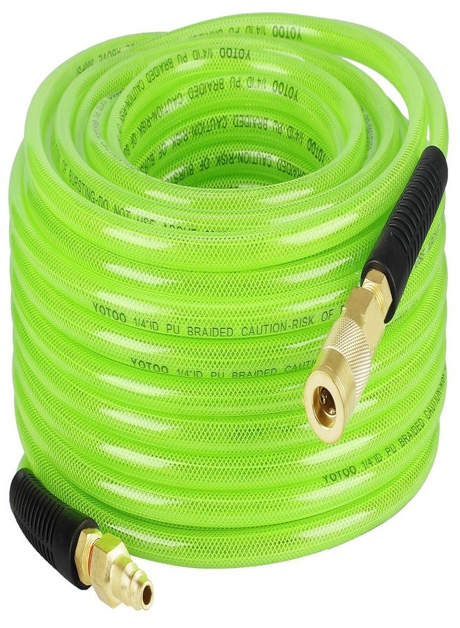 YOTOO Reinforced Polyurethane Air Hose 1/4" Inner Diameter by 100' Long, Flexible, Heavy Duty Air Compressor Hose with Bend Restrictor, 1/4" Swivel Industrial Quick Coupler and Plug, Green - Image 1