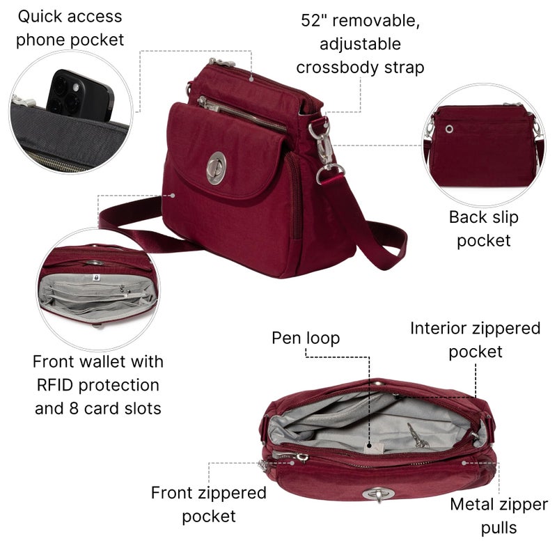 Baggallini Women's Calais Crossbody Bag, Dark Cherry - Image 4