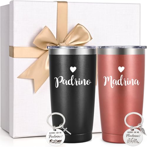 LiqCool Godparents Proposal Gift Set, 20Oz Tumbler with Keychain, Godparents Gift for Baptism (Black & Rose Gold) - Image 1
