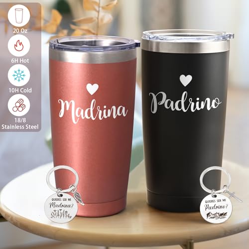 LiqCool Godparents Proposal Gift Set, 20Oz Tumbler with Keychain, Godparents Gift for Baptism (Black & Rose Gold) - Image 3