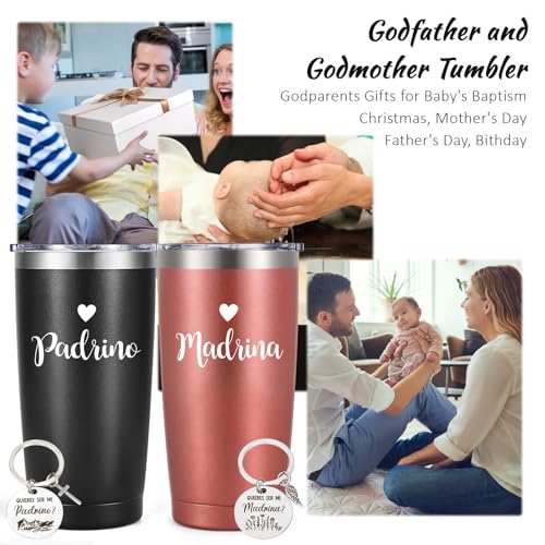 LiqCool Godparents Proposal Gift Set, 20Oz Tumbler with Keychain, Godparents Gift for Baptism (Black & Rose Gold) - Image 5