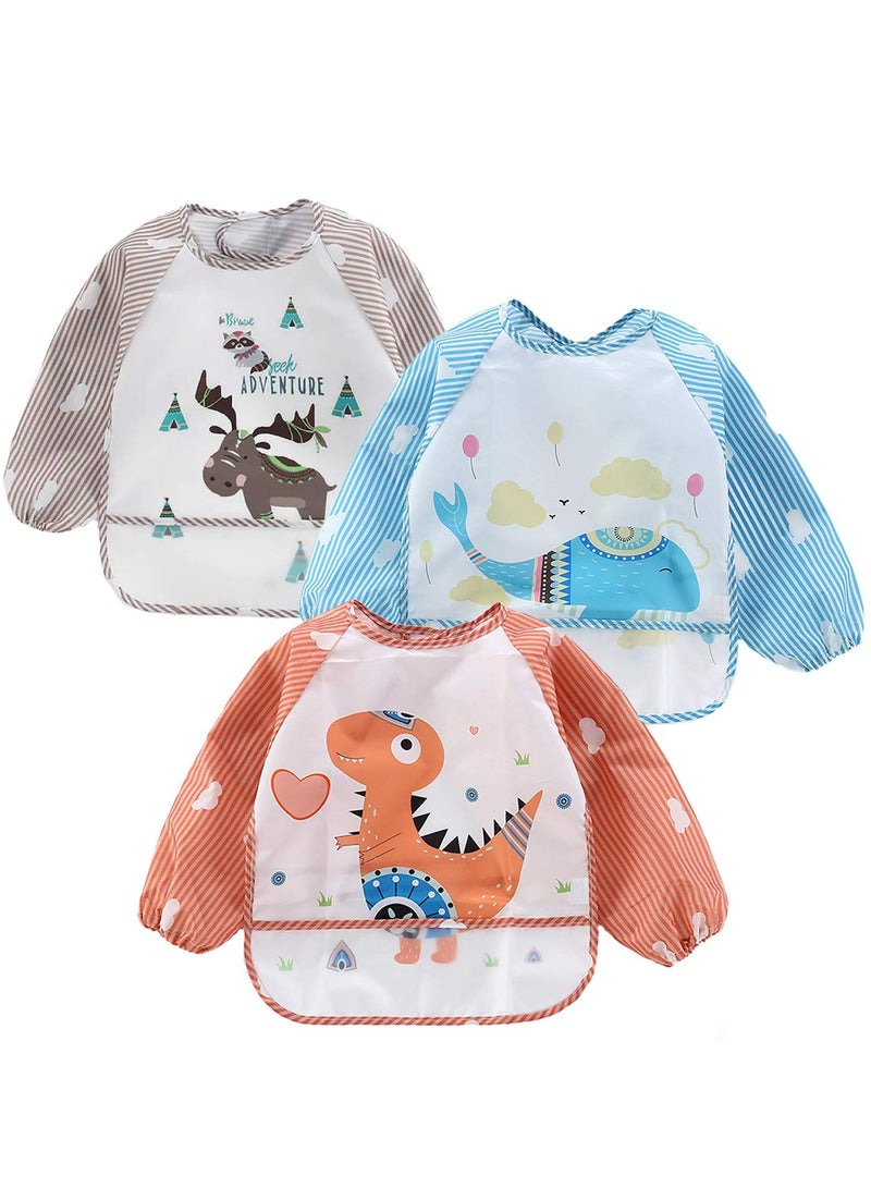 3 Pack Long Sleeve Bibs, Waterproof Full Sleeve Bib for Baby Infant Toddler 6-36 Months  - Image 1